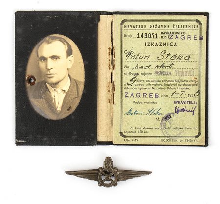 Fregio da berretto e tessera da ferroviere del Regno di Croazia
Croazia, prima metà Xx sec.