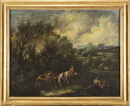 Seguace lombardo di Alessandro Magnasco, secolo XVIII

Paesaggio con pastori, a
