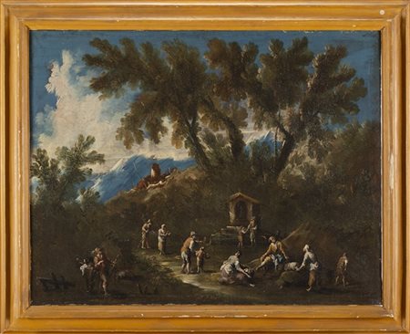 Seguace lombardo di Alessandro Magnasco, secolo XVIII

Paesaggio con viandanti