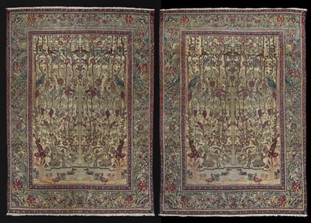 Coppia di rari tappeti "gemelli" Keshan, scuola di Mothashem, Persia, inizio se