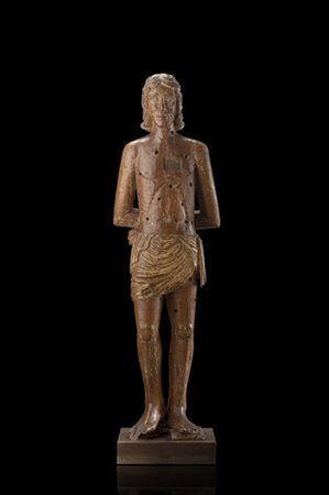 Artista dell'Italia centrale, secolo XV "San Sebastiano" scultura in legno a tu