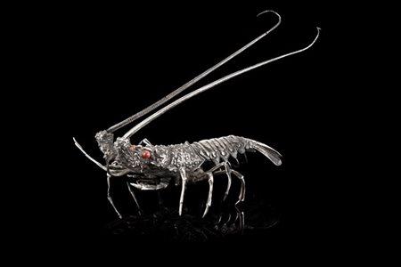 Argenteria Buccellati "Aragosta" scultura in argento con occhi in corallo. Tito