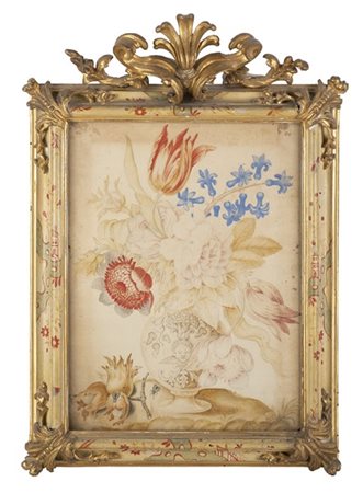 Scuola Piemontese, secolo XVIII. Due carte applicate su tela di forma rettangolare