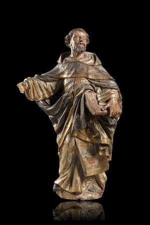 Scultura in legno laccato e dorato, decorata a estofado, raffigurante Santo con