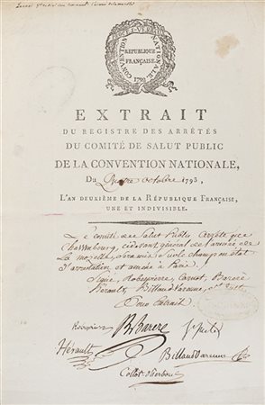 Importante documento storico della Rivoluzione Francese, nella parte alta è pre