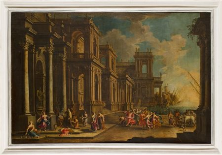 Alberto Carlieri Capriccio architettonico con scena di sacrificio
Olio su tela,