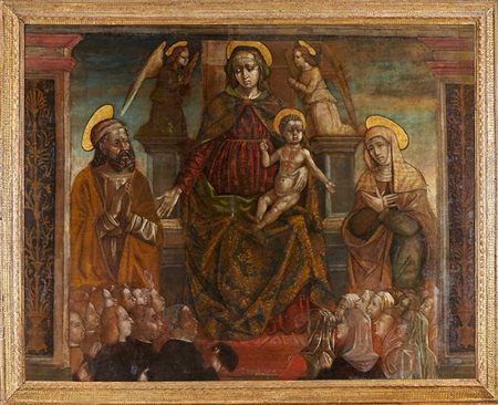 Maestro della Pentecoste Cernuschi Madonna col Bambino in trono fra Santi, devot