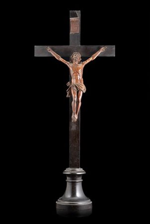Arte del secolo XIX ''Cristo crocifisso'' scultura in legno intagliato con croc