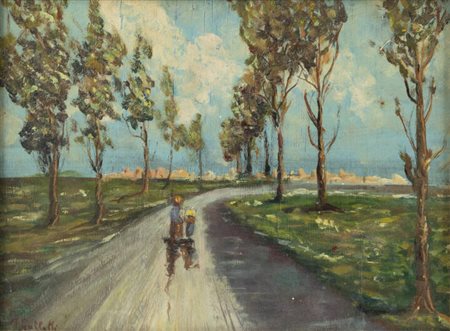 ALESSANDRO GALLOTTI<BR>Pavia 1879 - 1961<BR>"Strada alberata"