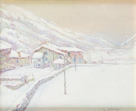 GIUSEPPE SOBRILE<BR>Torino 1879 - 1956 Forno Alpi Graie (TO)<BR>"Paesaggio innevato"