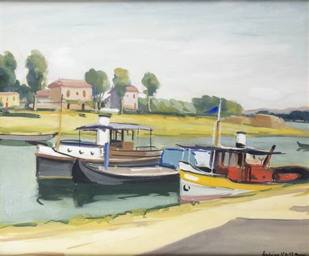 FELICE VELLAN<BR>Torino 1889 - 1976<BR>"A Pavia, il canale sbocca nel Ticino" giugno XVII 1939