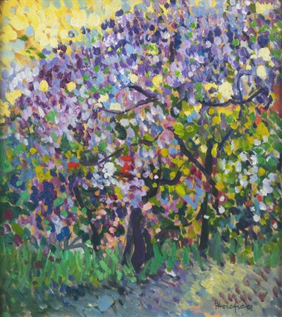 ETTORE FICO<BR>Piatto Biellese (VC) 1917 - 2004 Torino<BR>"Alberi in fiore" 1977