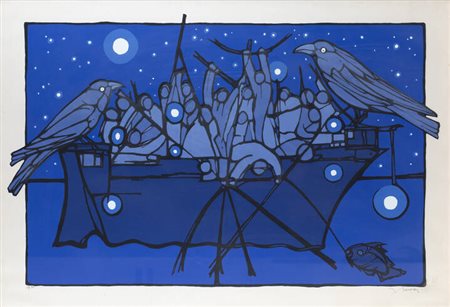 FRANCESCO CASORATI<BR>Torino 1934 - 2013<BR>"Barca e merli"