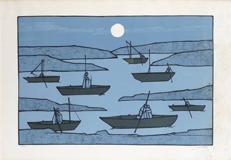 FRANCESCO CASORATI<BR>Torino 1934 - 2013<BR>"Barche di pescatori"