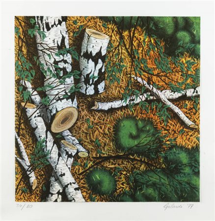 PIERO GILARDI<BR>Torino 1942<BR>"Le betulle" 1977