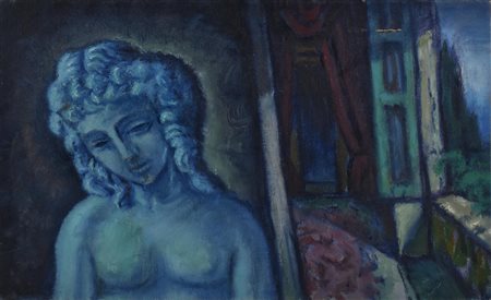 Enrico Allimandi AMBIENTE SERENO olio su tela, cm 38x61 eseguito nel 1964...