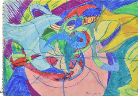 Dando ACQUARIO tecnica mista su carta, cm 34,7x50,2 firma e titolo L'opera...