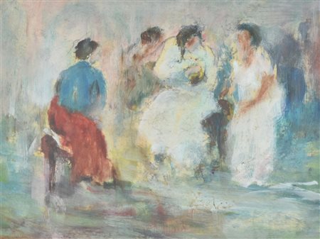 Arturo Figini MATERNITA' tempera su carta cm 14x18 firma e data sul retro:...