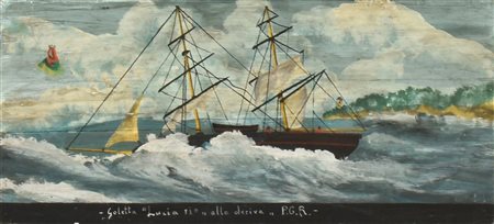 Scuola del XX secolo GOLETTA LUCIA II ALLA DERIVA P.G.R. tempera su tavola,...