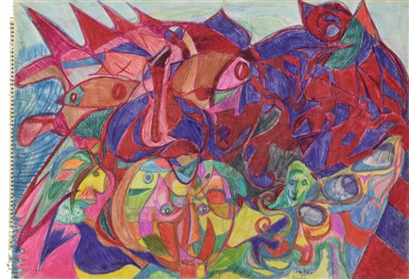 Dando OMBRE tecnica mista su carta, cm 34,7x50,2 firma e titolo