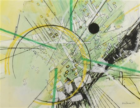 Loris Ferrari COMPOSIZIONE tempera e gessetto su cartoncino, cm 30x38 firma e...