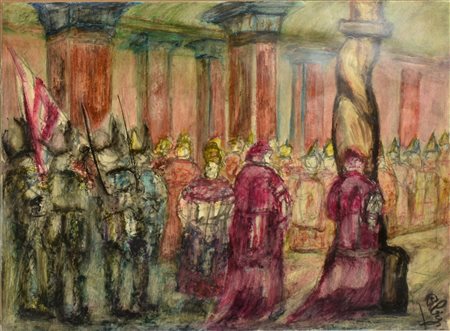 Ignoto FIGURE pastello a olio su carta, cm 51x69,5 indistintamente firmato