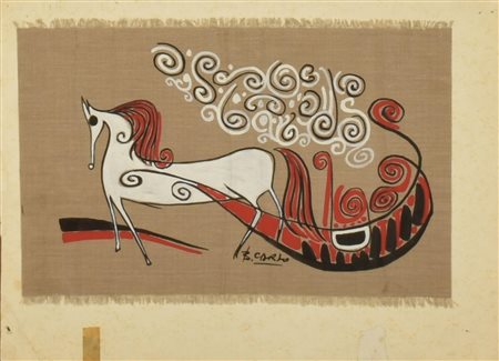 B. Carlo CAVALLO tempera e china su tessuto applicato su cartone, cm 19x30...