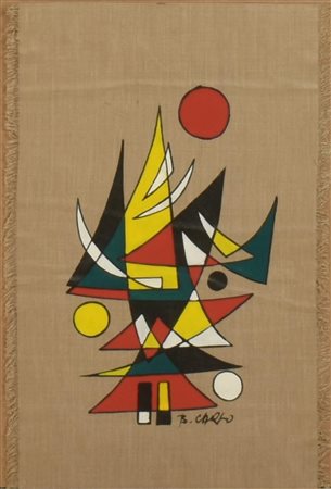 B. Carlo COMPOSIZIONE tempera e china su tessuto, cm 30x 18,5 firma