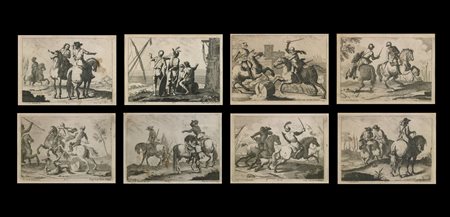 SIMONINI FRANCESCO (1686 - 1753) - Gruppo di otto incisioni raffiguranti scene di genere e di battaglia.