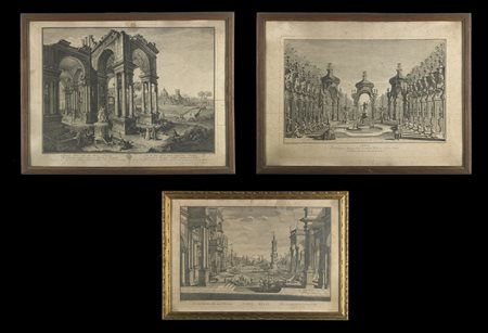  INCISORE DEL XVIII SECOLO - Gruppo di tre acqueforti. 
