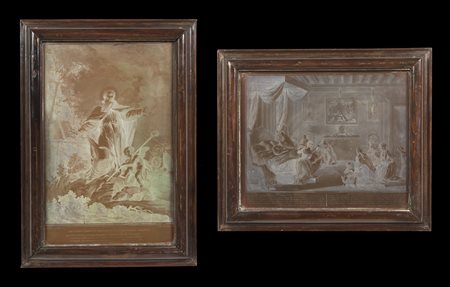 MANIFATTURA DEL XVIII SECOLO  - Coppia di matrici per incisioni raffiguranti S. Romualdo e il Sacramento dell'Estrema Unzione.