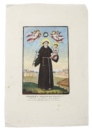  INCISORE DEL XIX SECOLO - Effigie di Sant'Antonio da Padova dell'Ordine de Minori Conventuali che si venera nella Chiesa di S. Croce di Firenze. .