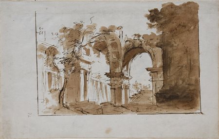 ARTISTA VENETO DEL XVIII SECOLO  - Paesaggio con rovine.