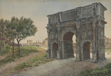 PRADEZ EDITH (1836 - 1894) - Veduta con l'Arco di Costantino. .