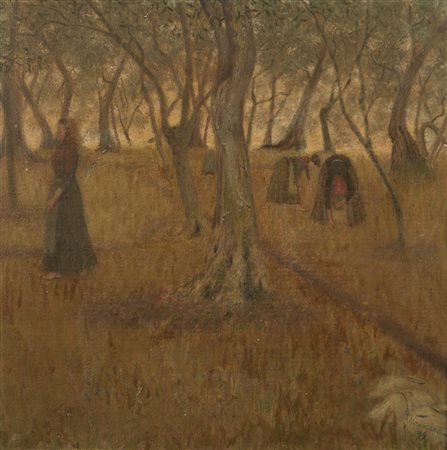 VERSORESE GIULIO (1868 - 1900) - Paesaggio con contadine. .