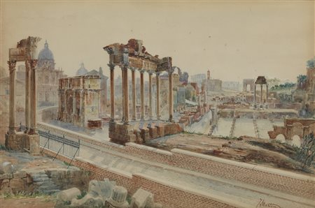MARTIN JUAN JIMENEZ (1855 - 1901) - Veduta del foro romano con il Tempio della Concordia. .