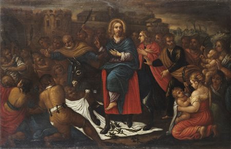 ARTISTA VENETO DEL XVII SECOLO  - Entrata trionfale di Gesù a Gerusalemme.