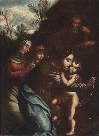 ARTISTA DEL XVII SECOLO  - Madonna con bambino, San Giuseppe, San Giovannino e Santa Elisabetta. .