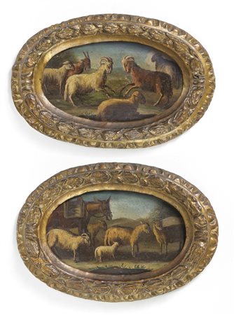 ARTISTA DEL XVIII SECOLO  - Coppia di dipinti raffiguranti armenti.