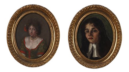 ARTISTA DEL XVII SECOLO  - Coppia di ritratti raffiguranti gentiluomo e gentildonna.