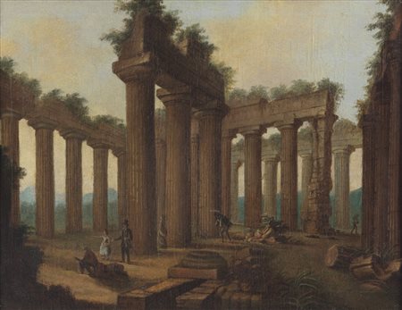 ARTISTA DEL XVIII-XIX SECOLO  - Il tempio di Nettuno a Paestum. .