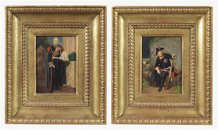 ARTISTA DEL XIX SECOLO  - Coppia di dipinti raffiguranti ritratti di militari. .