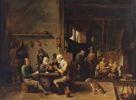 ARTISTA DEL XIX SECOLO  - Interno di osteria con personaggi.