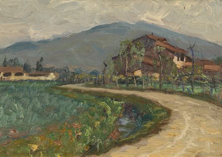 MUCCHETTI ANGELO (1912 - 1960) - Paesaggio con casale. .
