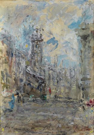 MANTOVANI LUIGI (1880 - 1957) - Via Mercanti vista da Piazza Cordusio, Milano.