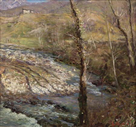 SOLDINI ARNALDO (1862 - 1936) - Paesaggio con ruscello.
