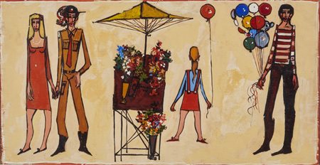  ARTISTA DEL XX SECOLO - Paesaggio con personaggi. .