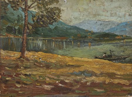  ARTISTA DEL XX SECOLO - Paesaggio lagunare con barca. .