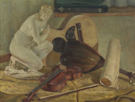 ARTISTA DEL XIX-XX SECOLO  - Natura morta con strumenti musicali. .