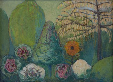 ARTISTA NORDEUROPEO DEI PRIMI ANNI DEL XX SECOLO  - Paesaggio con alberi e fiori.